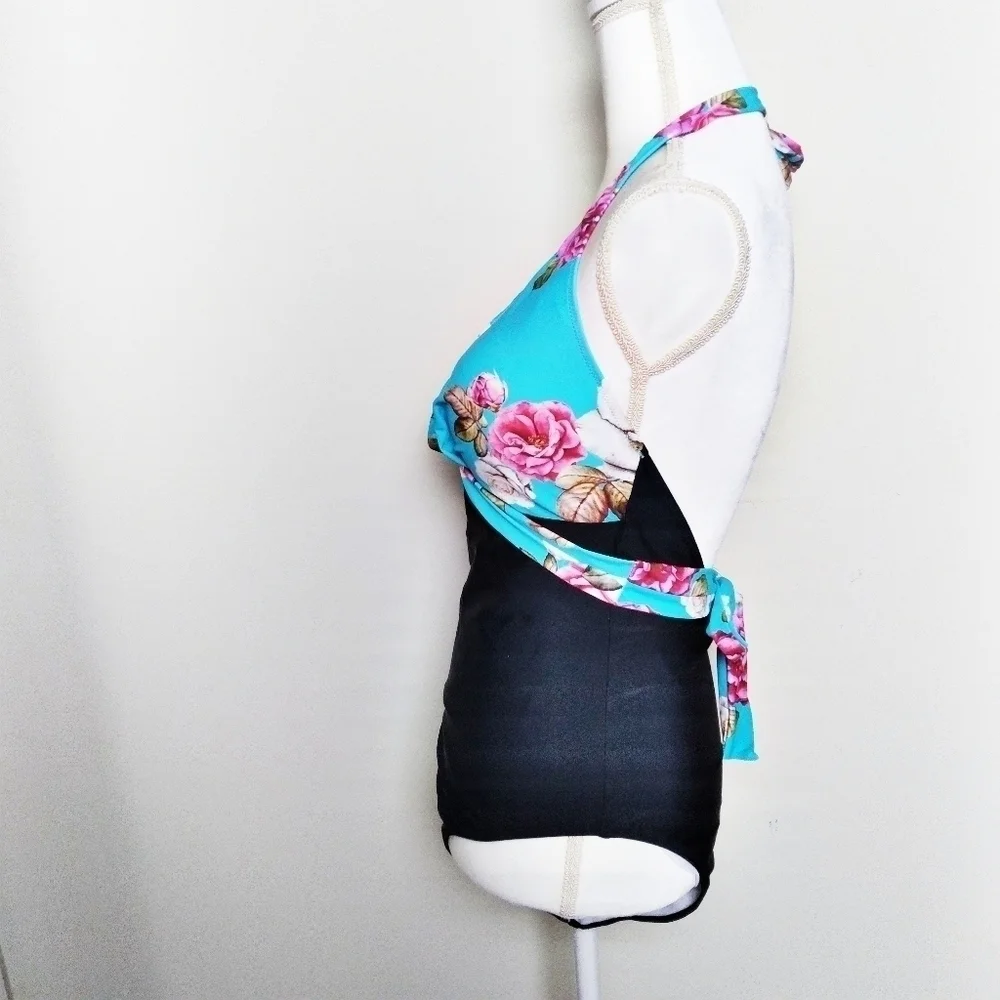 Cupshe Floral Color Block One Piece Swimsuit NWT